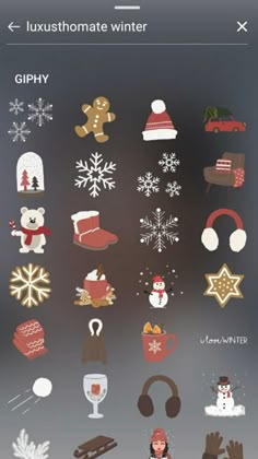 an image of christmas stickers for the iphone or ipad, including snowflakes and mittens