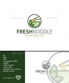 fresh noodlee logo design with green leaves and grass - food logo templates