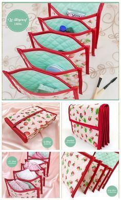 the instructions for how to make an upholstered cosmetic bag with zippered compartments