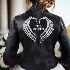 Personalized Embroidered Leather Jackets, Custom Skeleton Hands Leather Jackets, Leather Jackets Wedding Gifts, Bachelorette Leather Jackets, Personalized Leather Jacket, Wedding Leather Jacket for the Bride, Bridal Leather Jacket, Lavender Leather Jacket, Lavender Bridal Wedding Jacket, Lavender Bride Leather Jacket, Bachelorette Party Leather Jacket, Leather Jacket for Bride, Custom Bride Jacket, Bridal Cover Up ABOUT THE PRODUCT Expandable sleeves with Zipper Functional Pockets **Style is designed to be a fitted jacket. If you are in between sizes or would like a looser fit, we recommend sizing up. Bridal Leather Jackets are such a hit these days! If you're looking for the perfect fall or winter wedding jacket, our custom bridal leather jackets are great! With fully customizable embroid Hand Embroidered Jackets For Women, Leather Jackets Wedding, Leather Jacket Wedding Dress, Bridal Leather Jacket, Wedding Leather Jacket, Bride Leather Jacket, Pretty Robes, Bachelorette Party Accessories, Embroidered Leather Jacket