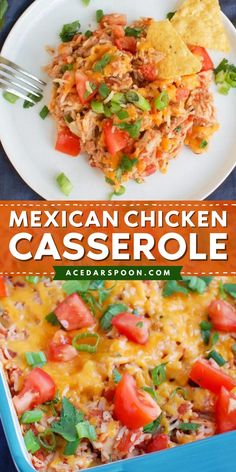 mexican chicken casserole with tortilla chips and salsa