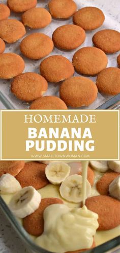 homemade banana pudding in a baking pan with bananas and cream on top, ready to be eaten