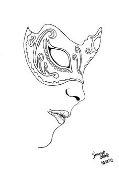 a drawing of a woman's face wearing a mask