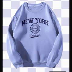 New York Sweatshirt Size Large Women Crew Neck Blue New In Package Minimal Shirt Design, New York Sweatshirt, Women Sweatshirts, Brooklyn New York, Blue Shirt, Long Sleeve Sweatshirts, Winter Women, Shirt Outfit, Hoodie Fashion