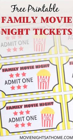 free printable family movie night tickets for kids to use on their movies and watching them