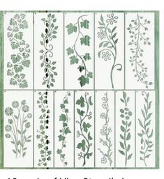 four different types of flowers and leaves on white paper with green trimmings, one is