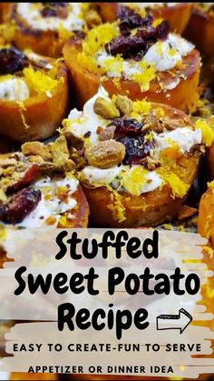 stuffed sweet potato recipe with text overlay