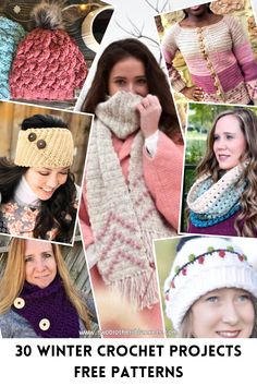 the winter crochet projects are free patterns for hats, scarves and scarfs