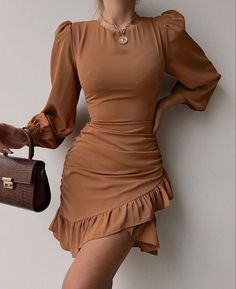 Happy Clothes, Wedding Reception Dress, Fashion Attire, Reception Dress, Looks Chic, Brown Dress, Dress Elegant, Classy Dress, Outfit Casual