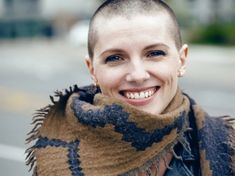 Hair Growth After Chemo, Closeup Portrait, Bald Girl, Lost Hair, Hairstyle Look, Shaved Hair