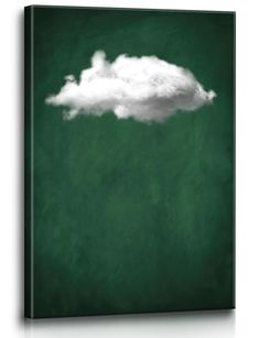 a white cloud floating in the sky on a green background canvas print wall art decor