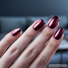 Chrome Burgundy Nails, Burgundy Fall Nails, Burgundy Chrome Nails, Pearl Nail Art, Fall Manicure, Burgundy Nails, Pearl Nails, Deep Burgundy, Autumn Nails