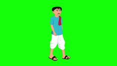 a man in blue shirt and white shorts walking on green screen