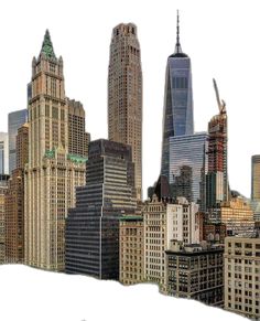 the city skyline is covered in snow and skyscrapers