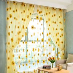 PRICES MAY VARY. Package Included - 2 panels sunflower sheer curtains and 2 curtain tiebacks Rope, each window curtain measures 39.4"wide x 78.7”length (100 x 200 cm). Suitable for rods with diameter less than 1.8inch. Material - made of high quality polyester fiber material, sheer but thick enough, allowing natural light in while provide some privacy, they are very beautiful and quality are great. These are the ideal option between light-blocking curtains and traditional sheers curtains. Sunflo Sunflower Curtains, Sunflower Room, Yellow Room, Tulle Curtains, Inspire Me Home Decor, Drape Panel, Teardrop Trailer, Curtains Living, Sunflower Decor