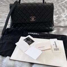 Used Slightly Medium Chanel Top Handle Caviar Quilted Bag. Original Receipt Tags And Dust Bag None Smokers. Coco Chanel Top Handle Bag, Chanel Top, Quilted Bag, Top Handle, Medium Bags, Bago, Coco, Dust Bag, Chanel