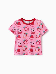 Cute Peppa Pig t-shirt with strawberry and summer fruit design, perfect for everyday wear.
* Product Features: Cute Peppa Pig summer design.
* Neckline: Round neckline.
* Sleeves: Short sleeves.
* Style: Casual and stylish.
* Fit: Regular fit. Strawberry Character, Toddler Tops, Sleeves Style, Fruit Design, Summer Design, Summer Fruit, Peppa Pig, Toddler Girls, Top Tee