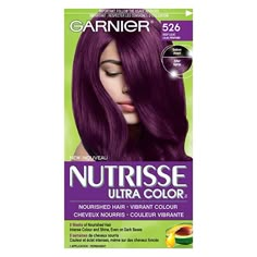 Garnier Nutrisse Ultra Color in 416 Intense Violet.Nourished hair, vibrant color: Amazon.ca: Beauty Hair Color Plum, Plum Hair, Violet Hair, Hair Color Burgundy, Lilac Hair, Dark Violet, Permanent Hair Dye