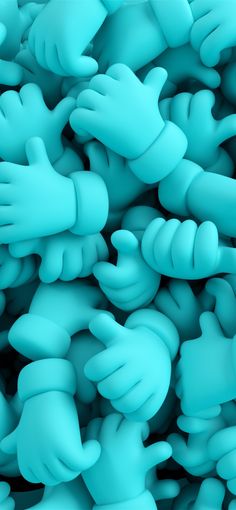 many blue hands are shown together in this 3d image, as if they were holding something up