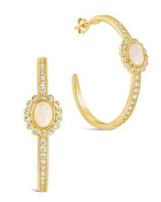 Get the regal look with these striking open hoops! These earrings feature a bold opal center stone and are adorned with a dazzling display of CZ stones. | STERLING FOREVER Carina Hoops, Gold Cubic Zirconia Hoop Earrings, Solid Gold Bracelet, Figaro Chain Necklace, Pearl Chain Necklace, Hoops Gold, Statement Drop Earrings, Free Post, Mens Accessories Jewelry, Fashion Jewelry Earrings