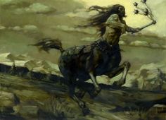 a painting of a man riding on the back of a horse