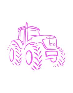 a pink drawing of a tractor on a white background