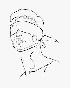 a black and white drawing of a person with a bandana on