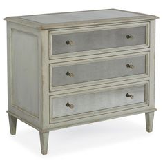 Century Madeline French Grey Acacia Wood Silver Eglomise Mirror 3 Drawer Nightstand Mirror Drawers, Light Gray Paint, Mirror Trim, Lexington Home, Bachelors Chest, 3 Drawer Nightstand, Mirrored Nightstand, French Grey, Bedroom Night Stands