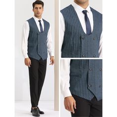 The striped patterned suit vests are of stylish and classic design, making your outfit more tailored and elegant. The double breasted striped dress vest can be perfectly paired with dress shirts and pants for a business look, for you to attend wedding, office working, dates, meetings and more. Great gift for your friend, boyfriend, and your father. Elegant Pinstripe Business Vest, Elegant Pinstripe Vest For Formal Occasions, Tailored Pinstripe Business Vest, Tailored Pinstripe Vest For Business, Classic Pinstripe Vest For Formal Occasions, Classic Pinstripe Formal Vest, Fitted Striped Business Vest, Striped Fitted Vest For Business, Formal Striped Sleeveless Vest