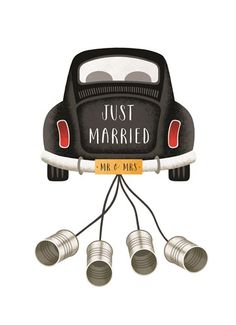 a car with lights attached to it that says just married