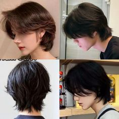 Haircuts Wolfcut Short, Middle Part Haircut Women, Short Wolfcut Back, Hairstyle For Tomboy, Short Wolfcut Hairstyle Women, 2 Block Haircut Women, Short Wolfcut Styling, Short Boyish Haircut, Haircut Wolfcut Short