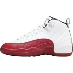 Grade School Jordan 12 Retro "Cherry" White/Black-Varsity Red Size: 5.  Gender: unisex.  Age Group: kids. White Jordan Shoes With Red Sole, Lace-up, Black Red And White Jordans, Red And Black Jordan Shoes, Kids Jordans Red, Jordan 12 Chinese New Year, Retro Cherry, Chanel Heels, Air Jordan 12, Jordan Model