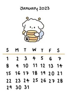 a calendar with an image of a sheep holding a cup