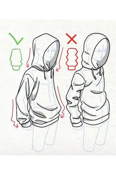 the drawing shows how to draw a hoodie