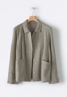 Poetry - Crinkle linen cotton jacket Wheat, Full Length, Length Sleeve, Poetry, Collar, Grey