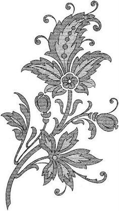 an intricately designed flower with leaves and swirls, vintage line drawing or engraving