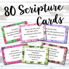 four cards with the words, 30 scripture cards and an image of flowers on them