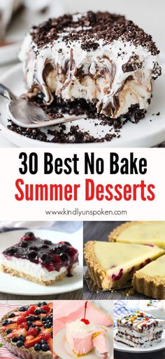 the best no bake summer desserts are on display in this collage with text overlay