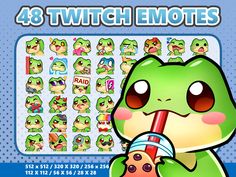 an image of a cartoon character with stickers on it's face and the words, 48 twitch emotes