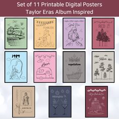 a set of 11 printable digital posters for taylor eras album inspired artwork