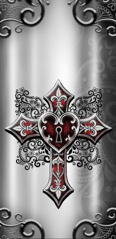 an ornate cross on a metallic background