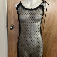 Made In Italy. Can Wear Slip Under As Dress Or As Sexy Nightgown. Netting Has Dots, Trimmed In Lace. Satin Tie At Neck Is Adjustable. Chest Measurement In Photo. Poleci Is A Quality Italian Boutique Brand. Orig Tag Says $164.00. Comes In Net Storage Bag. Sheer Sleeveless Flirty Dress, Sheer Sleeveless Coquette Dress, Sheer Nightgown With Spaghetti Straps, Sheer Fitted Nightgown, Sheer Fitted Nightgown For Night, Fitted Sheer Nightgown, Fitted Black Summer Nightgown, Sheer Summer Nightgown For Party, Black Fitted Summer Nightgown