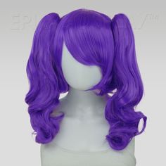 Rhea Lux Purple Pigtail Wig SetThis Lux Purple pigtail wig set uses our 14" Chronos style as a base for two of our 20" clip-on ponytails to create a a fun and versatile pigtail style. The base wig is a short bob cut style that frames the face and can be worn independently, with only one clip, or with both clips. Each 20" ponytail comes with a large alligator claw clips at its base, making it easy to attach onto any portion of the base wig where there is wefting. Clip the ponytails of this Lux Pu Decora Hair, Bob Cut Styles, Pigtail Wig, Purple Wigs, Short Bob Cut, Short Bob Cuts, Purple Tone, Ponytail Wig, Purple Wig