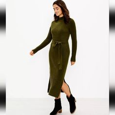 Green Turtleneck Sweater, Fall Sweater Dress, Midi Sweater Dress, Turtleneck Sweater Dress, Fall Sweater, Sweater Dress Women, Sweater Dress Midi, Trendy Clothes For Women, Loft Dresses