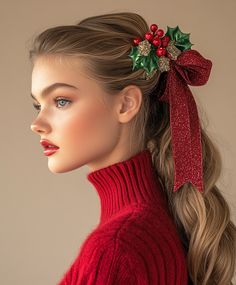 Festive Ponytail with Christmas Hair Accessories Classic Ponytail, Low Ponytail, Holiday Shopping