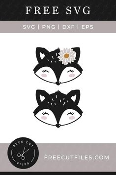 three little foxes with flowers on their heads, one is black and the other is white