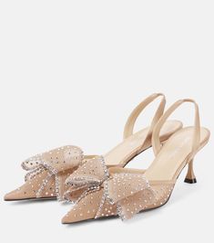 Cadeau 65 embellished slingback pumps in pink - Mach Mach | Mytheresa Slingback Pump, Mid Heel, Boots For Sale, Lining Fabric, Boot Shop, Shoe Box, Pump Shoes