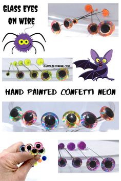 Glass Eyes On Wire Hand Painted Confetti Neon Colors for Arts & Crafts Projects Eyes For Halloween, Halloween Projects, Neon Colors, Fall Halloween