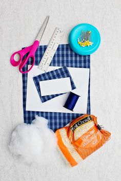 the supplies needed to make this craft include scissors, thread, cotton, and glue