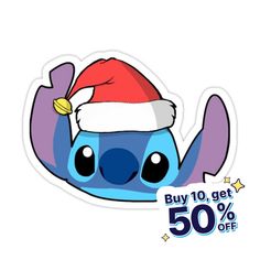 a sticker with an image of a cartoon character wearing a santa hat